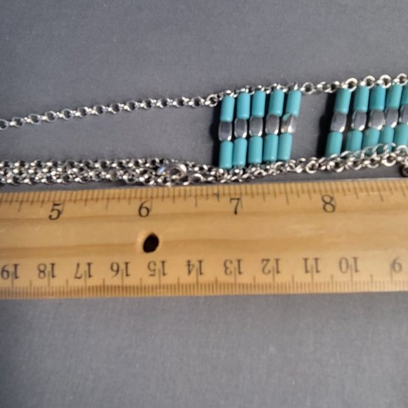 Womens Blue Beads Drop Pendant Silver Tone Round Link Chain Necklace 24 in - Picture 7 of 8